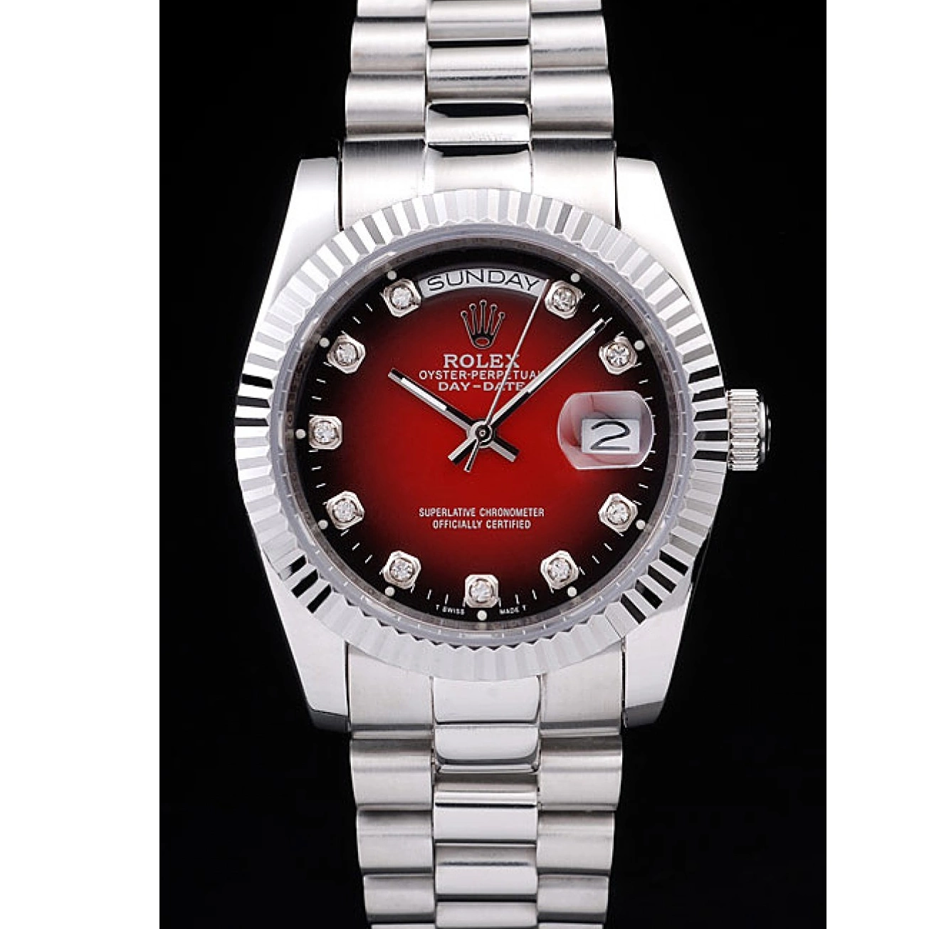 Aaa fake watches Stainless Tone Red Day-Date Two Rolex Steel Dial Polished 0731